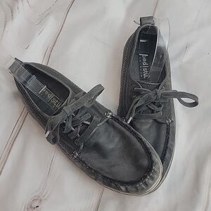Bed Stu Mens Dark Grey Canvas Leather BedStu Boat Loafer Sneakers Size 8